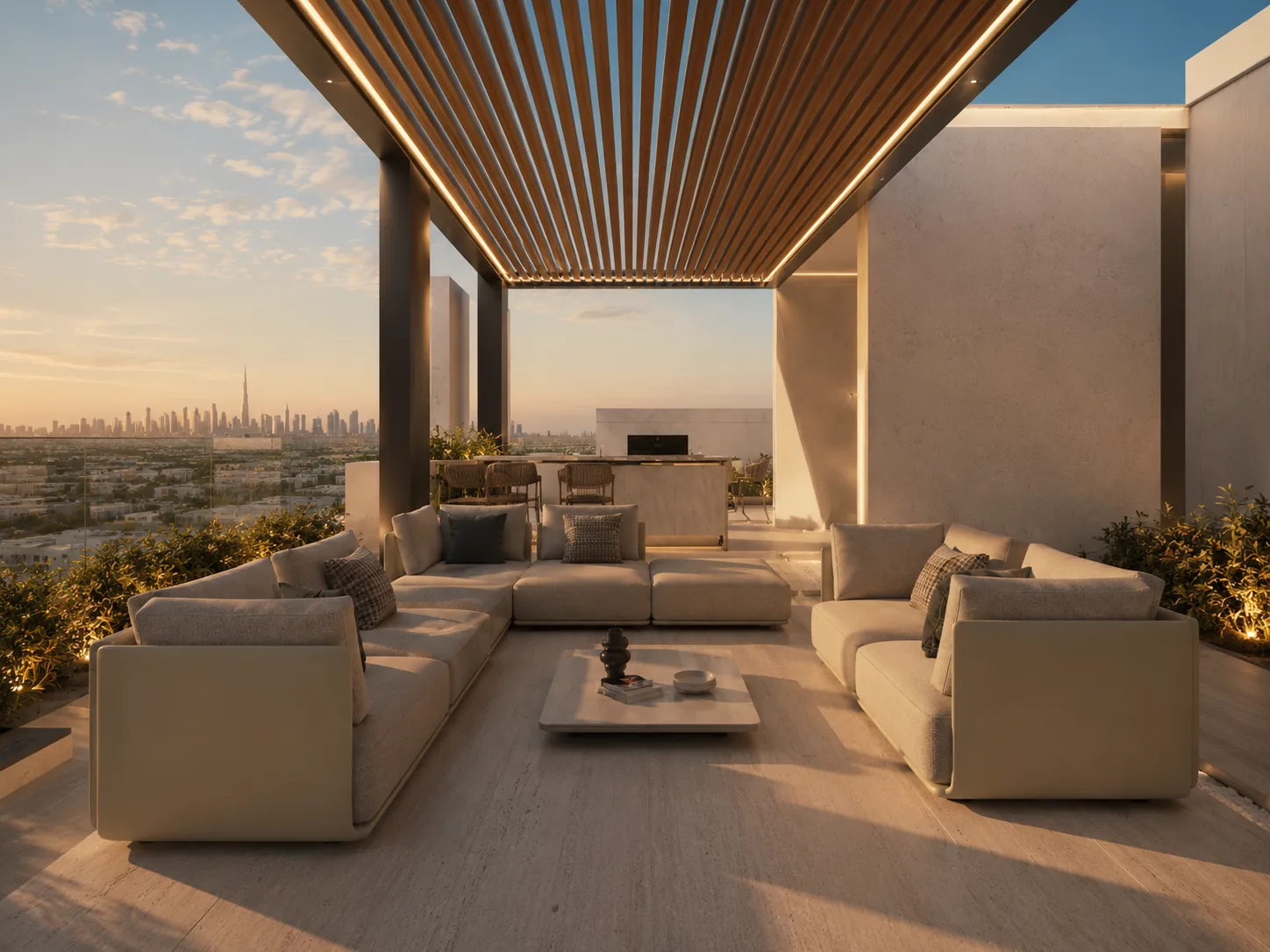 The rooftop terrace at golden hour